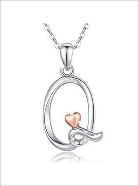 CELESTIA 925 Sterling Silver Initial Pendant Necklace with Rose Gold Heart 18in